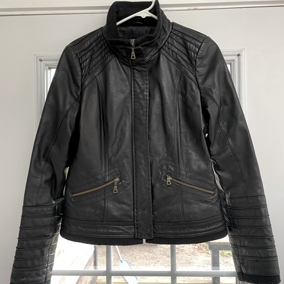Y2K Black Danier Leather biker/moto Jacket (Short/bomber length) size small - Picture 2 of 13